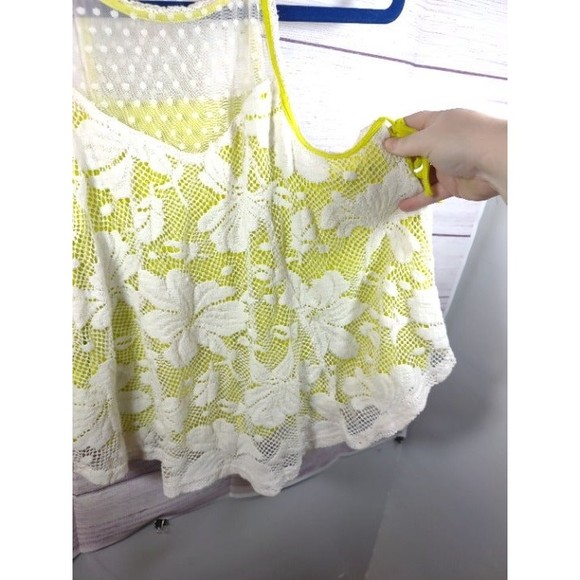Chelsea & Violet Halter Style Lace Overlay Tank Top - White/Lime Green - Size S - Picture 2 of 6